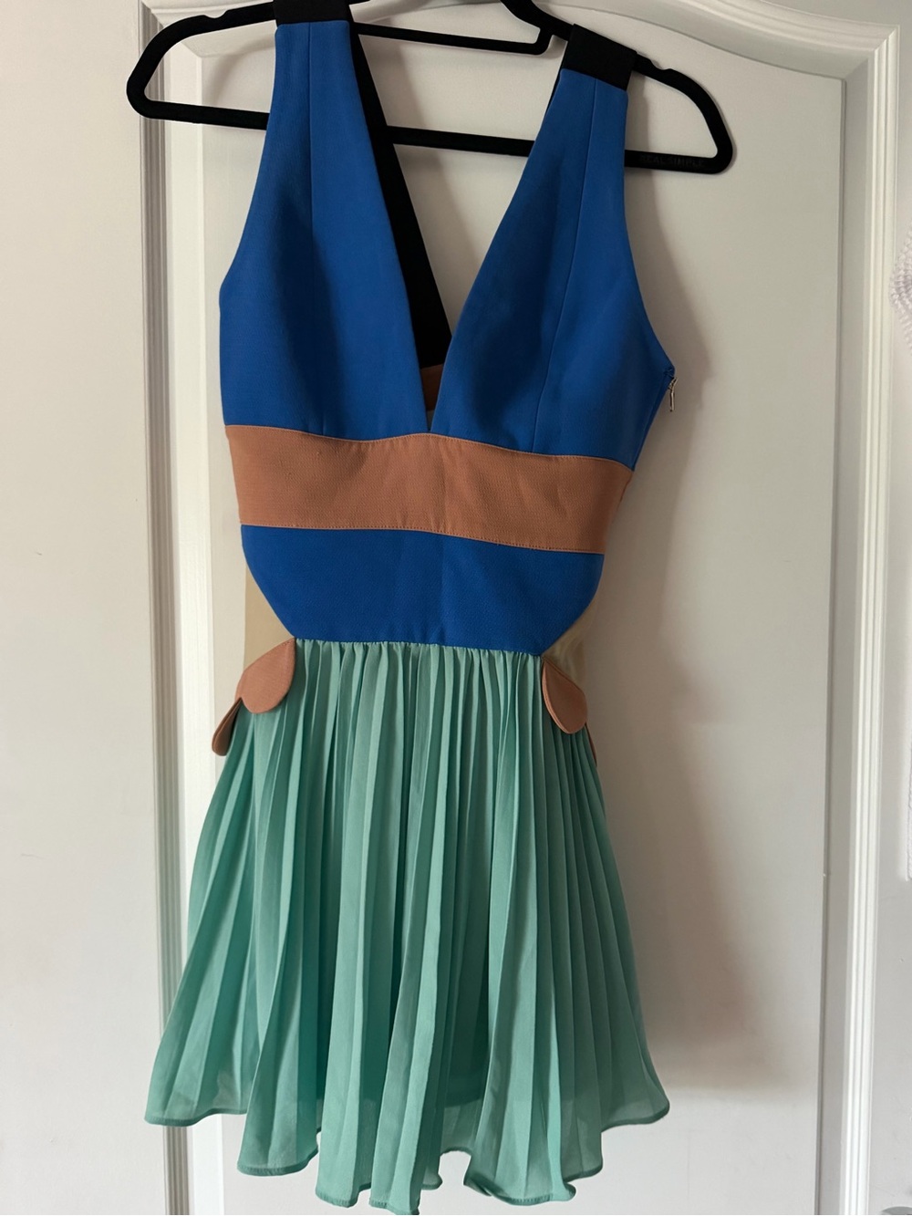 Three Floor Blue and Mint Colorblock Mini Dress
